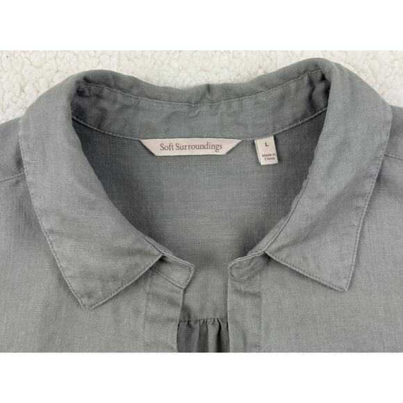Soft Surroundings Top 100% Linen Womens Large Green Popover Blouse Langenlook - Picture 6 of 10